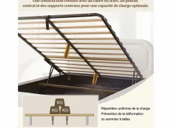 Oferta cama doble - 160 x 200 cm - con cabecero acolchado + almacenaje hidráulico - bucle -^Merax Best