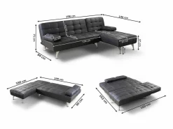 Saldosystocks Sofá Cama|Oferta: Sofa Cama Chaise Longue XS + Mesa de Centro Blanco y Cemento