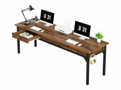 Tribesigns Mesa De Ordenador|Oficina de Informática, Mesa de estudio, Escritorio doble largo con 2 cajones, 200 x 60 x 82 cm, Marrón rústico