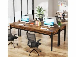 Tribesigns Mesa De Ordenador|Oficina de Informática, Mesa de estudio, Escritorio doble largo con 2 cajones, 200 x 60 x 82 cm, Marrón rústico