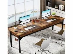 Tribesigns Mesa De Ordenador|Oficina de Informática, Mesa de estudio, Escritorio doble largo con 2 cajones, 200 x 60 x 82 cm, Marrón rústico