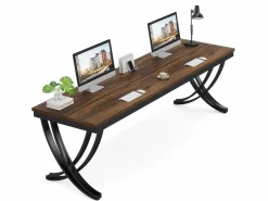 Oficina informática, Mesa para portátil, Gran escritorio doble para oficina en casa, 200 x 70 x 75 cm, Marrón rústico^Tribesigns Best