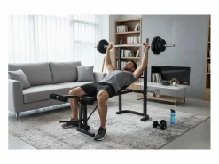 Aparato De Musculación|O'Fitness Banco de pesas con barra + pesas de 20 Kg incluidas - - Ideal para la actividad física en casa
