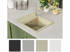 Garden Furniture Oksbøl Fregadero de cocina de granito con un seno Beige Best