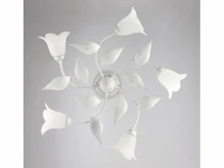 Olga - Lámpara de techo blanca con cristal alabastro y acabado plata antigua, 5 luces Ø70 cm Blanco Outlet