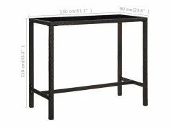 Garden Furniture Orren Mesa alta de jardín ratán sintético y vidrio marrón 130x60x110cm Marru00f3n Outlet