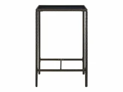 Garden Furniture Orren Mesa alta de jardín ratán sintético y vidrio marrón 70x70x110 cm Marru00f3n New