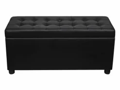 vidaxl Otomana de almacenamiento de cuero artificial Negro