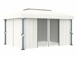 vidaxl Cenador Y Quiosco|Pabellón de Jardín 4x3m Crema con Cortinas y Guirnalda Luminosa LED