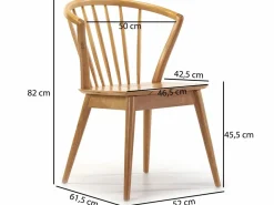 VS Venta-stock Sillas Y Lotes De Sillas|Pack 2 sillas Mura Color Roble, Madera Maciza, 55 x 58,5 x 84 cm