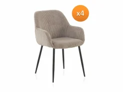Pack 4 sillones tapizados en tela de pana lavanda con patas metálicas negras^ Sale
