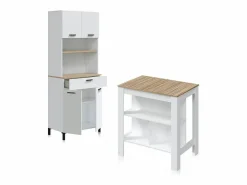 duehome Pack alacena con mesa alta Nitza Blanco Artik (Blanco Mate) - Natur Gris Clearance