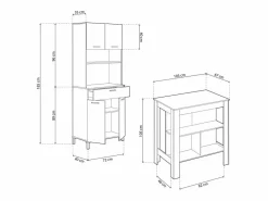 duehome Pack alacena con mesa alta Nitza Blanco Artik (Blanco Mate) - Natur Gris Clearance