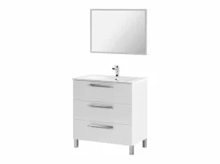 Pack baño brillo: mueble + espejo + lavabo cerámico + col. auxiliar Blanco Outlet