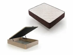 Pack Colchón Descansin + Canapé Abatible 150x190 | Color Beis | Maxima Comodidad | Gran Almacenaje Beige Discount