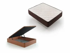 Pack Colchón Descansin + Canapé Abatible 150x190 | Color Cerezo | Maxima Comodidad | Gran Almacenaje Rojo Clearance