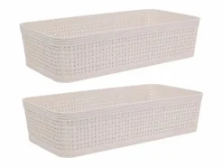 Pack de 2 cestas organizativas 6x13x25 cm Beige Discount