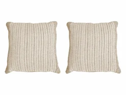 OZAIA Ropa De Casa|Pack de 2 cojines de lana 100% hechos a mano - 60 x 60 cm - Marfil y gris - DIOULA