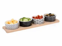 Pack de 4 cuencos Alpina para aperitivos cerámica con bandeja 38x10 cm Transparente