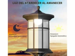 Outsunny Energía Solar|Pack de 2 farolas Alfredo carga solar negro 184x23,5 cm