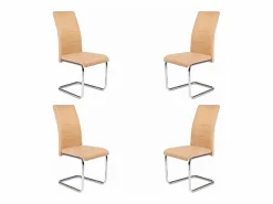 Pack de 4 Sillas Tapizadas para Salón y Comedor – Acabado Color Beig con Patas Cromadas de Aluminio, Medidas: 42,5 cm x 52 cm x 99 cm^ Hot