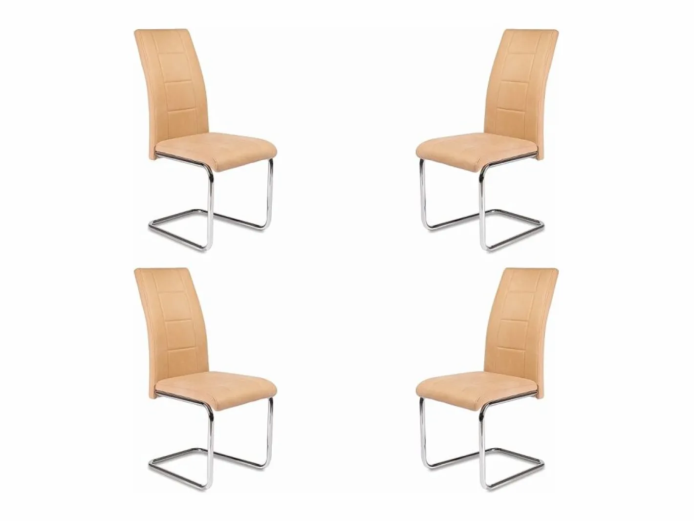 Pack de 4 Sillas Tapizadas para Salón y Comedor – Acabado Color Beig con Patas Cromadas de Aluminio, Medidas: 42,5 cm x 52 cm x 99 cm^ Hot