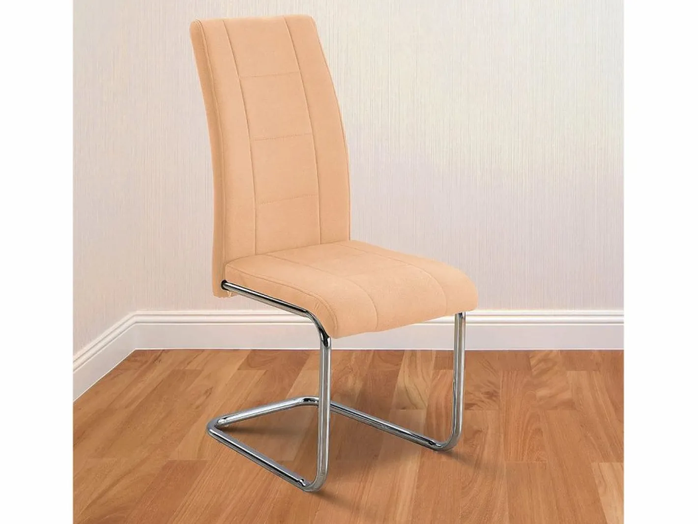 Pack de 4 Sillas Tapizadas para Salón y Comedor – Acabado Color Beig con Patas Cromadas de Aluminio, Medidas: 42,5 cm x 52 cm x 99 cm^ Hot
