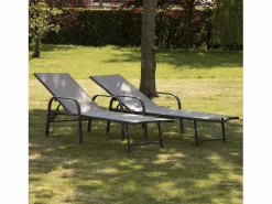 Happy Garden Pack de 2 tumbonas de textileno gris estructura antracita SARDINIA Gris antracita New