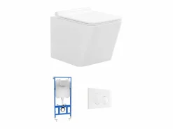 Pack de inodoro flotante en cerámica blanca con bastidor de soporte y placa de activación, CLEMONA^Vente-unique Clearance
