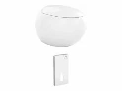 Vente-unique Pack de inodoro flotante de cerámica con bastidor decorativo, HURO II Blanco