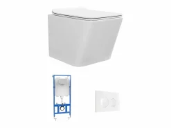 Vente-unique Inodoro Suspendido|Pack de inodoro flotante, cerámica mate con bastidor, placa de activación, CLEMONA