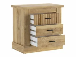 Muebles Niño|Pack de Muebles de Dormitorio Habitación Infantil con Cabecero, 1 Mesita de Noche 3 Cajones y Sinfonier en Color Blanco Mate Mauvella Rayas