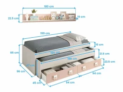 Pack Dormitorio Infantil Cama Nido con Estante y Armario Rosa/Blanco^ Best