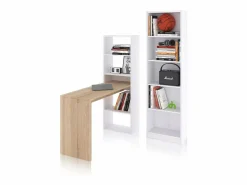 duehome Pack escritorio y estantería Cosmic Plus Blanco Artik (Blanco Mate) - Roble Canadian Color natural claro Discount