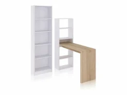 duehome Pack escritorio y estantería Cosmic Plus Blanco Artik (Blanco Mate) - Roble Canadian Color natural claro Discount