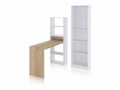 duehome Pack escritorio y estantería Cosmic Plus Blanco Artik (Blanco Mate) - Roble Canadian Color natural claro Discount
