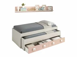 Dormitorio Completo|Pack Habitación Juvenil Infantil Rosa Gris Blanco Alpes (Cama Nido + Somieres)
