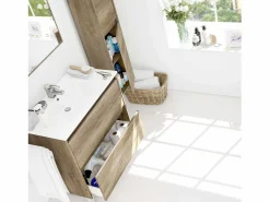 Conjunto De Baño|Pack Mueble Baño con Espejo y Lavamanos Cerámico, Columna Nordik