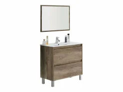 Conjunto De Baño|Pack Mueble Baño con Espejo y Lavamanos Cerámico, Columna Nordik