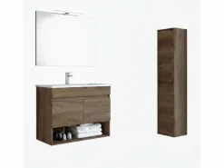 Pack Muebles Baño Roble Nordik: Mueble, Columna, Espejo, Lavabo Marru00f3n Best