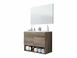 Pack Muebles Baño Roble Nordik: Mueble, Columna, Espejo, Lavabo Marru00f3n Best