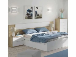 Dormitorio Completo|Pack Muebles Dormitorio Nórdico, Cama 150 cm (cabezal+2 Mesitas+armario)