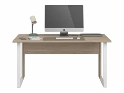 Mesa De Ordenador|Pack oficina Veltis blanco y madera claro(mesa + cajonera + 2 estanterías)