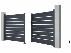 EXPERTLAND Pack portón calado motorizado antracita de aluminio Ancho 350 x Alt. 158 cm PRIMO Gris antracita Outlet