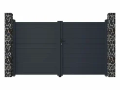 EXPERTLAND Pack portón de aluminio color antracita Ancho 300 x Alt. 173 cm NAZARIO + Motor RIVE Gris antracita