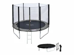 Happy Garden Cama Elástica|Pack Premium cama elástica 305cm reversible / gris ADELAÏDE + red de seguridad + escalera + funda+ kit de anclaje