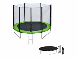 Happy Garden Pack Premium Trampolín 245cm reversible / verde CANBERRA + red, escalera, funda y kit de anclaje Azul Best