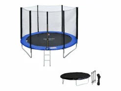 Happy Garden Cama Elástica|Pack Premium Trampolín 180cm reversible / azul CAIRNS + red, escalera, funda y kit de anclaje