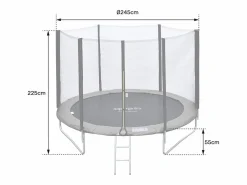 Pack Premium Trampolín 245cm reversible / gris CANBERRA + red, escalera, funda y kit de anclaje^Happy Garden Best