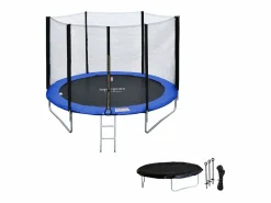 Pack Premium Trampolín 245cm reversible / azul CANBERRA + red, escalera, funda y kit de anclaje -^Happy Garden Outlet